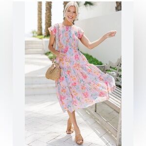 Like new- By the River Floral Pink Midi Dress